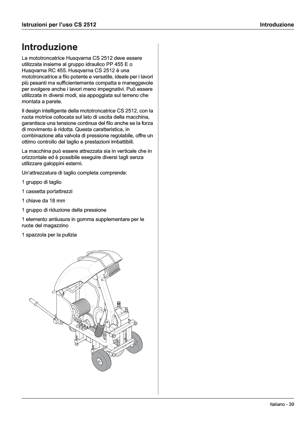 Husqvarna CS 2512 manual Introduzione, Istruzioni per l’uso CS 