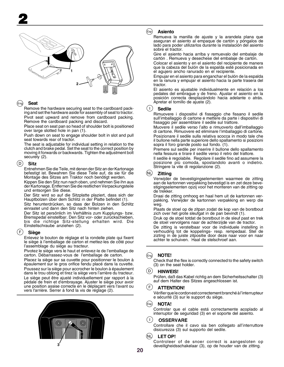 Husqvarna CT130 instruction manual Hinweis, Osservare, Nl Let Op 