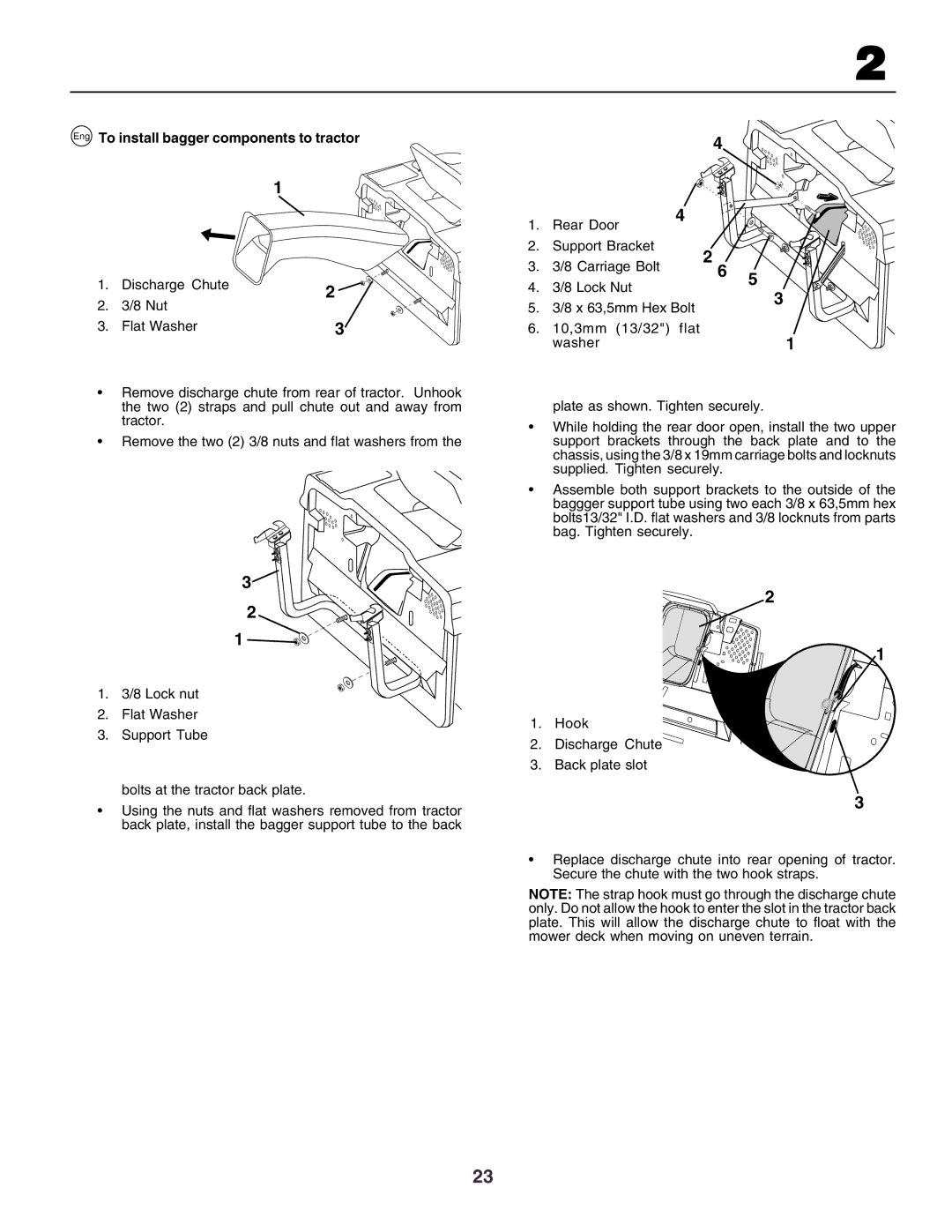 Husqvarna CT130 instruction manual Eng To install bagger components to tractor 