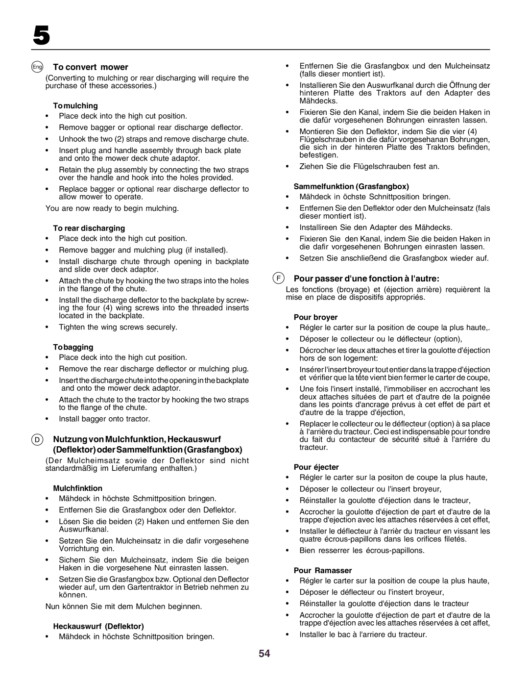 Husqvarna CT130 instruction manual Eng To convert mower, Pour passer dune fonction à lautre 