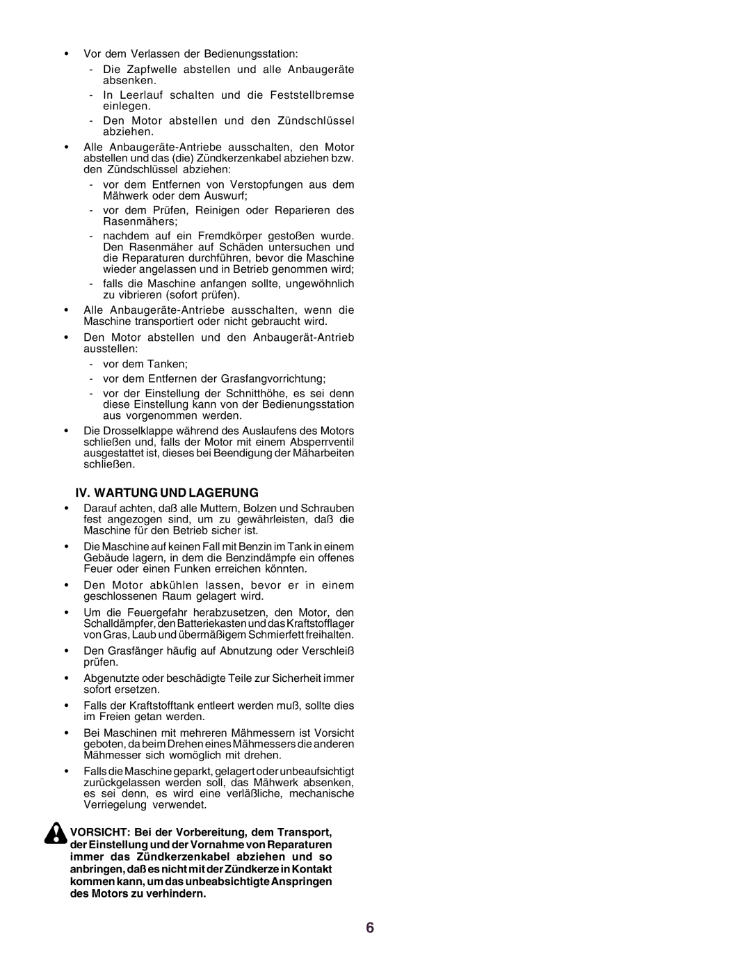 Husqvarna CT130 instruction manual IV. Wartung UND Lagerung 