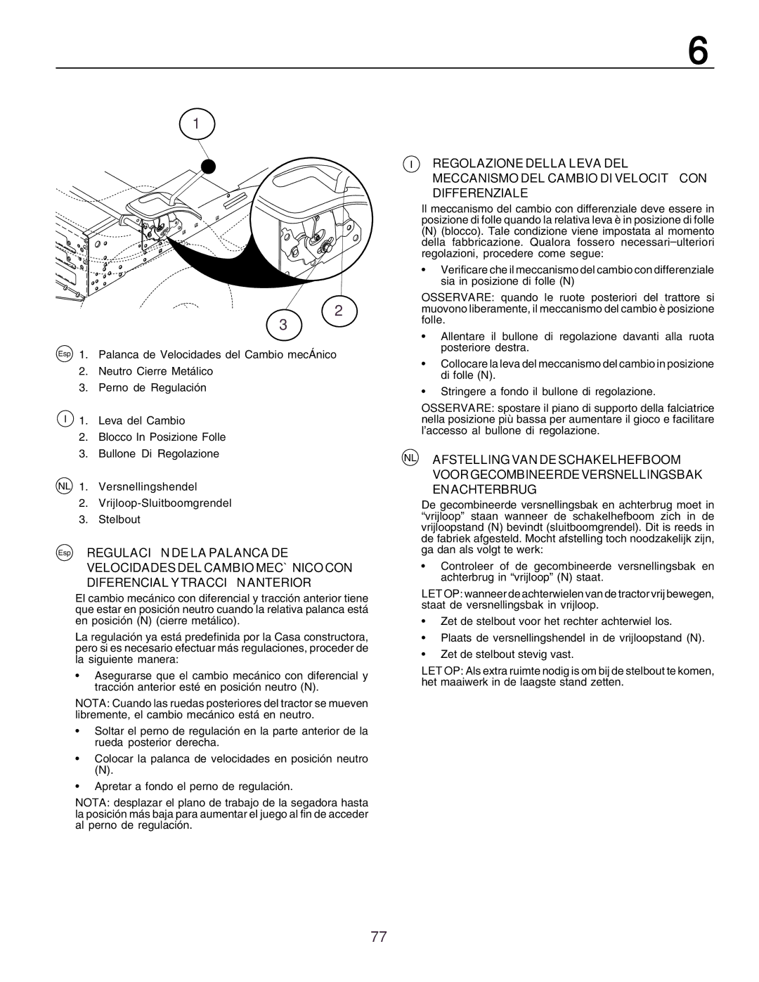 Husqvarna CT130 instruction manual Esp Regulación DE LA Palanca DE 