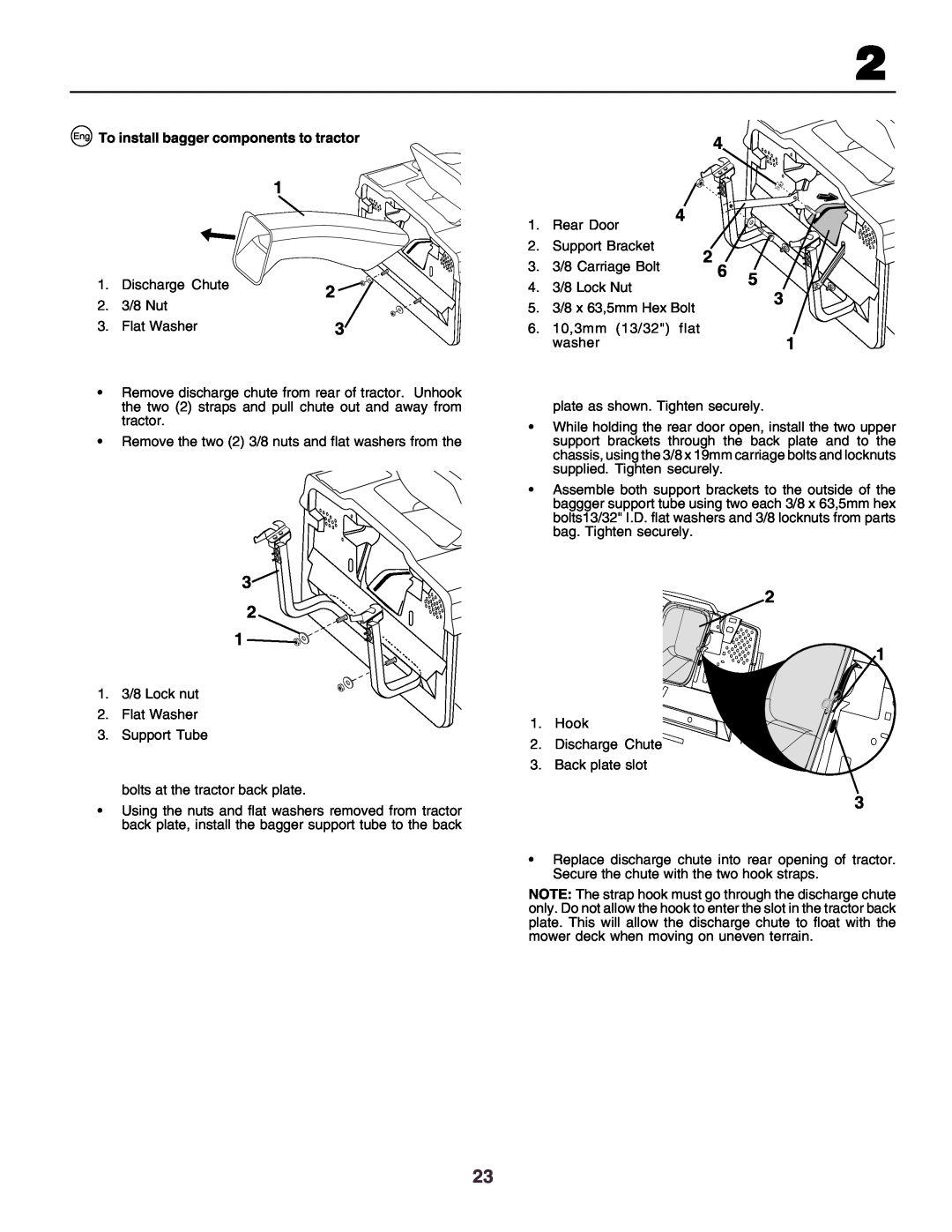 Husqvarna CT130 instruction manual Eng To install bagger components to tractor 