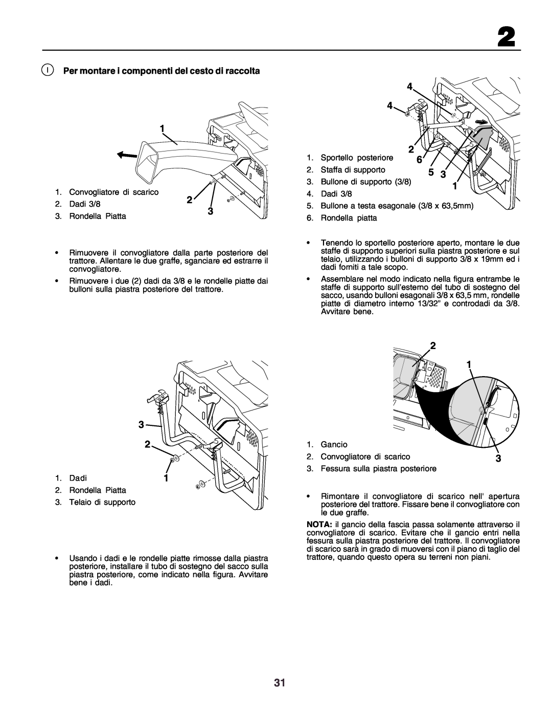 Husqvarna CT130 instruction manual Per montare i componenti del cesto di raccolta 