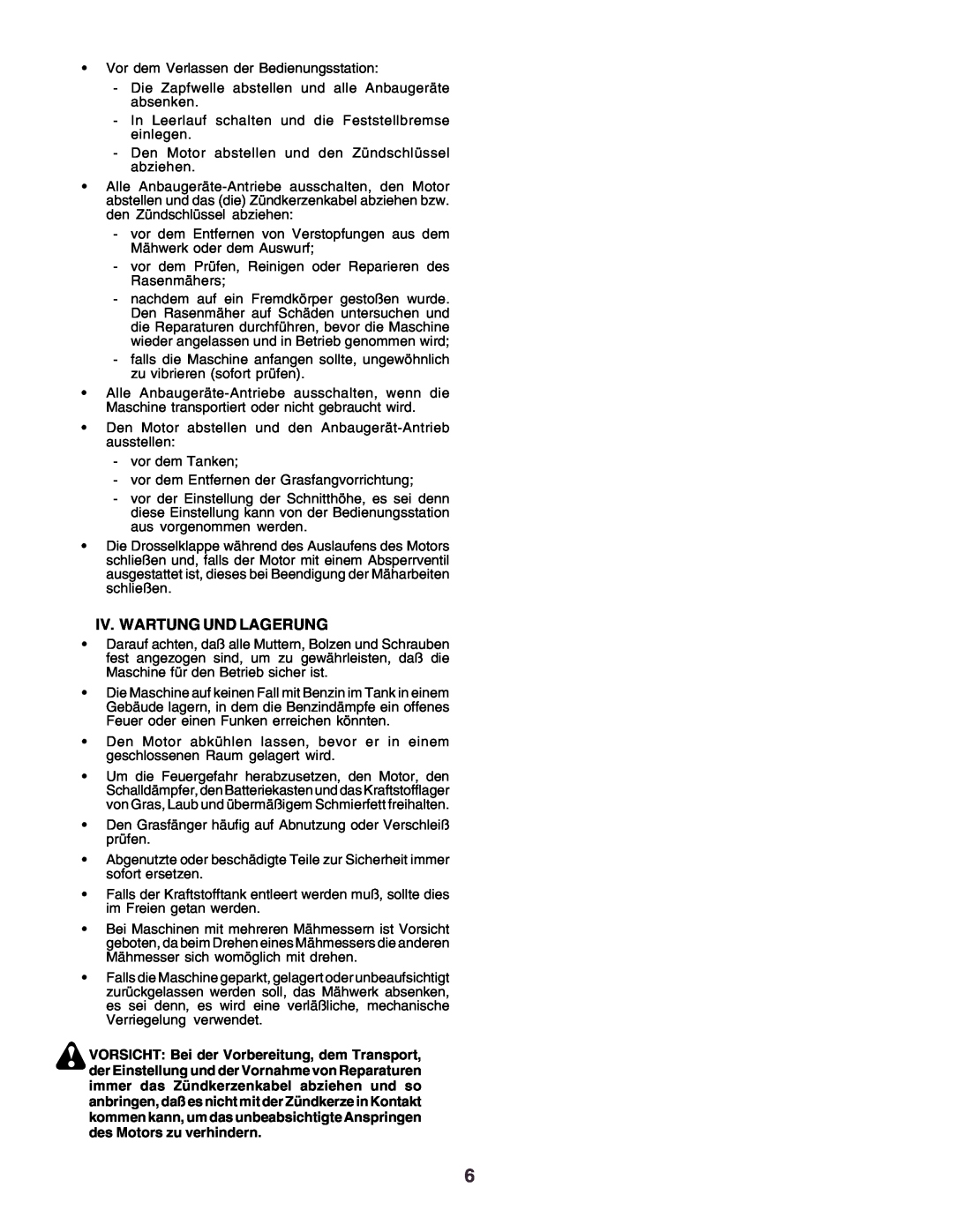 Husqvarna CT130 instruction manual Iv. Wartung Und Lagerung 