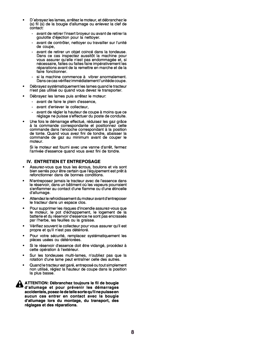 Husqvarna CT130 instruction manual Iv. Entretien Et Entreposage 