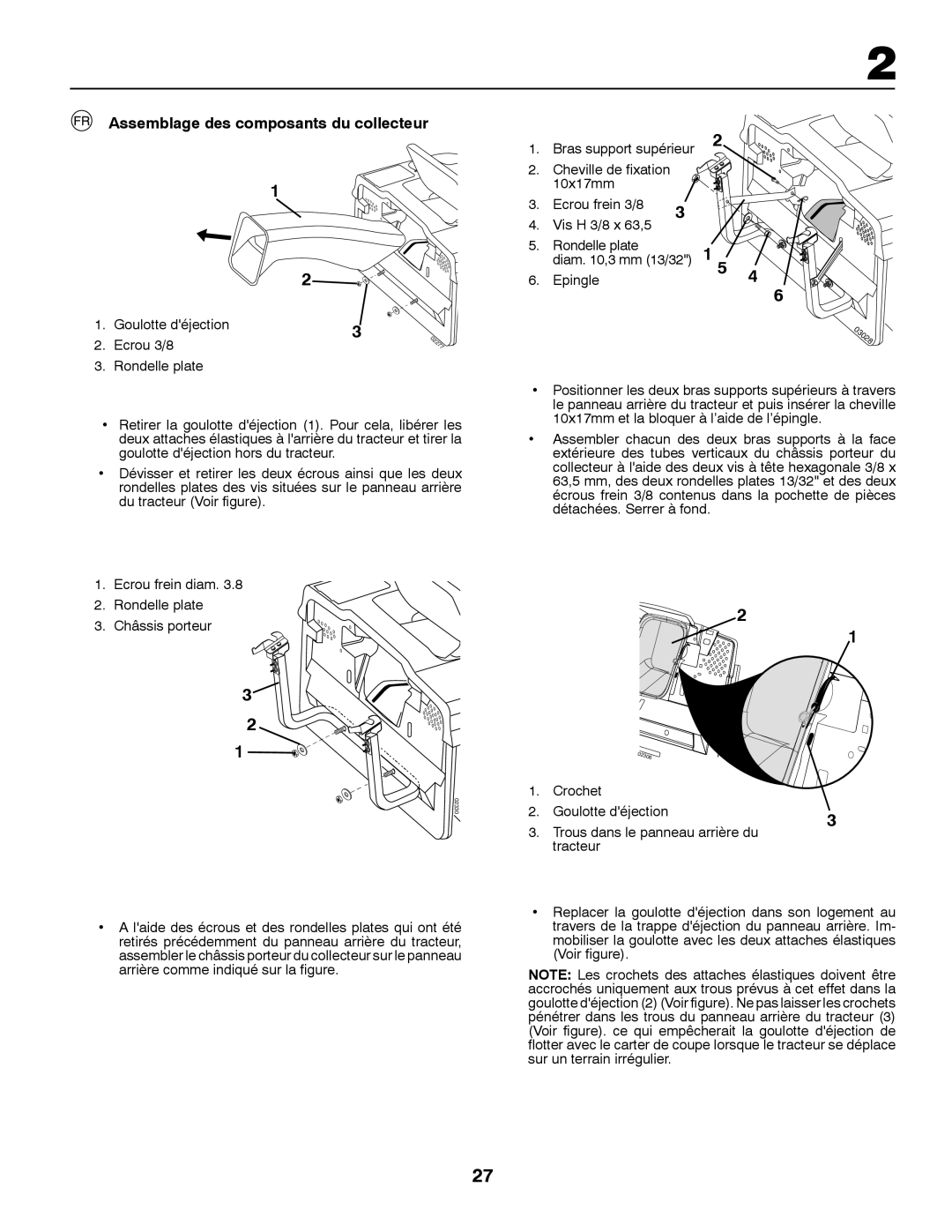 Husqvarna CT131 instruction manual Assemblage des composants du collecteur, Epingle 