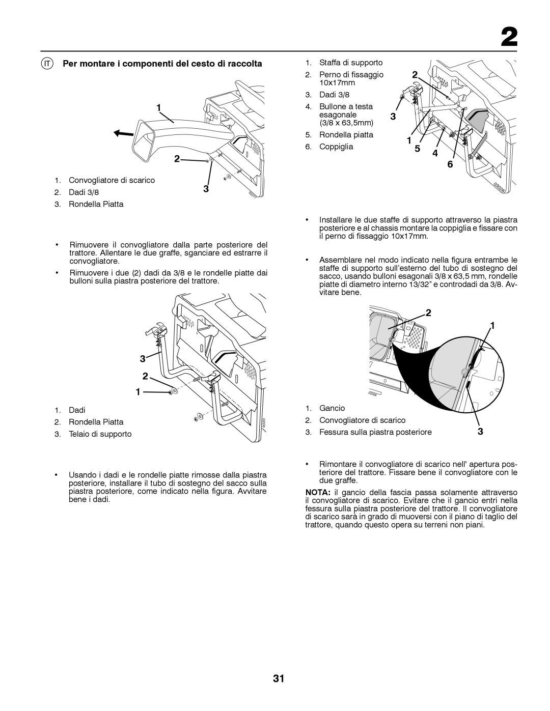 Husqvarna CT131 instruction manual Per montare i componenti del cesto di raccolta 