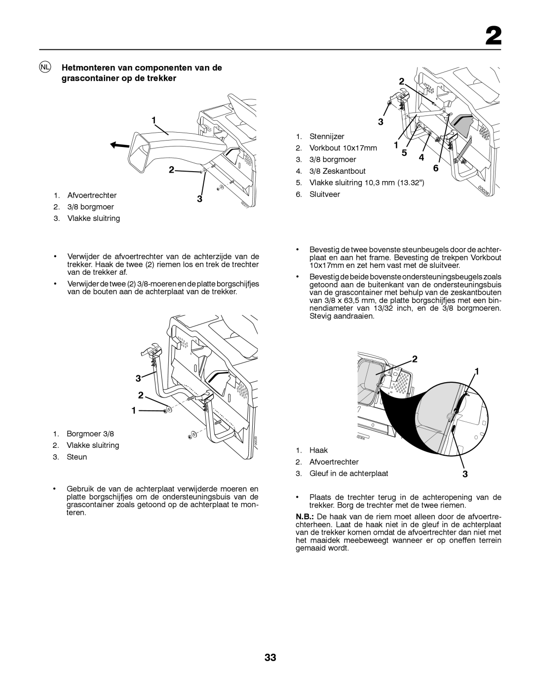 Husqvarna CT131 instruction manual Borgmoer 3/8, Borgmoer Zeskantbout Vlakke sluitring 10,3 mm Sluitveer 