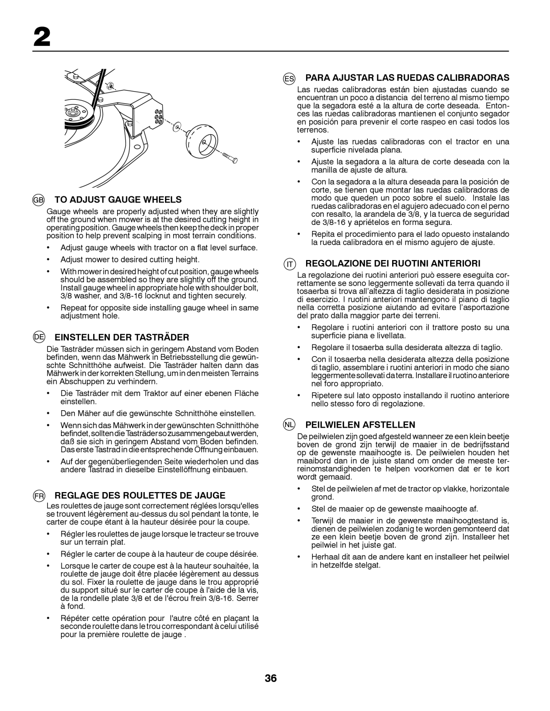 Husqvarna CT131 To Adjust Gauge Wheels, Einstellen DER Tasträder, Reglage DES Roulettes DE Jauge, Peilwielen Afstellen 