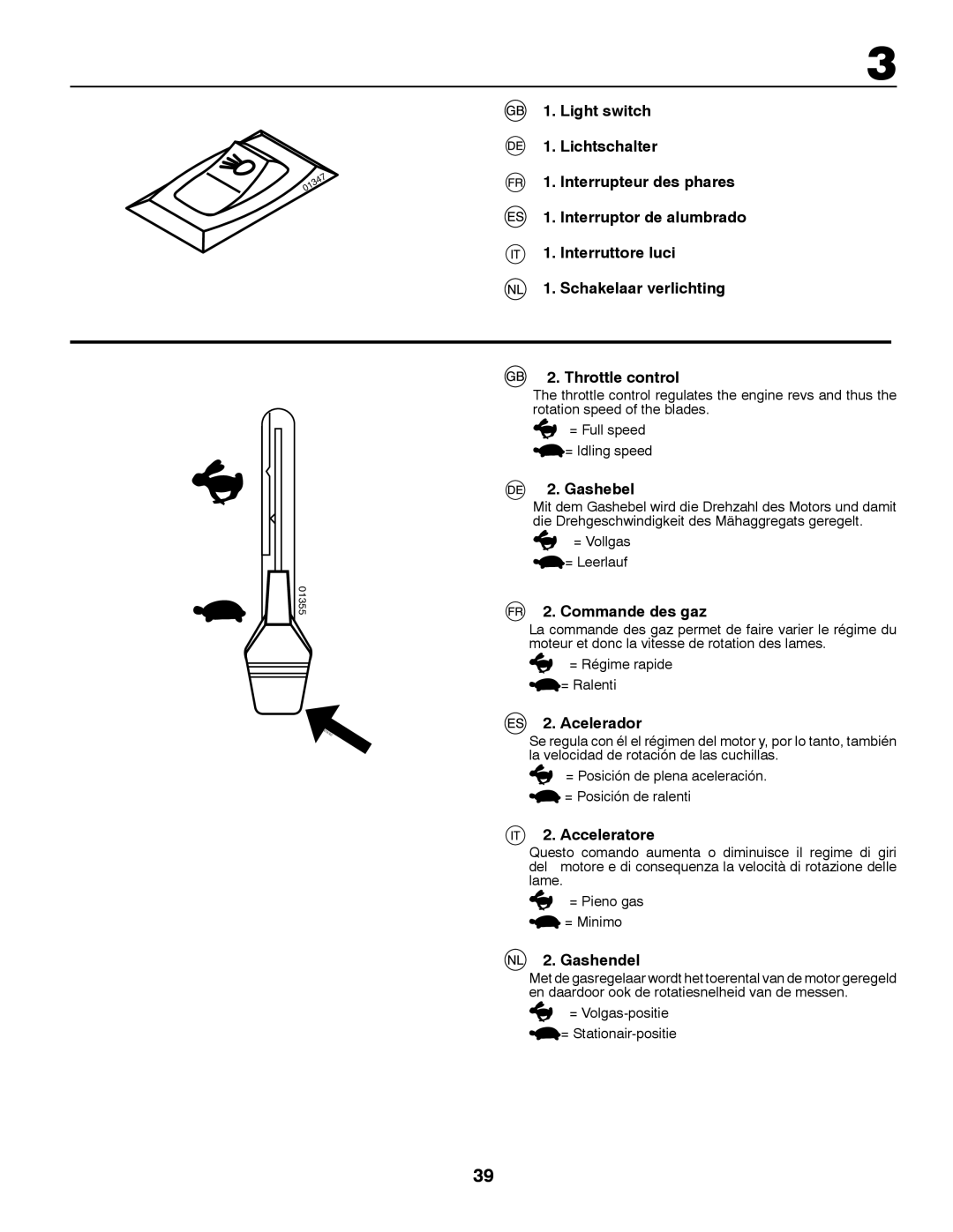 Husqvarna CT131 instruction manual Gashebel, Commande des gaz, Acelerador, Acceleratore, Gashendel 