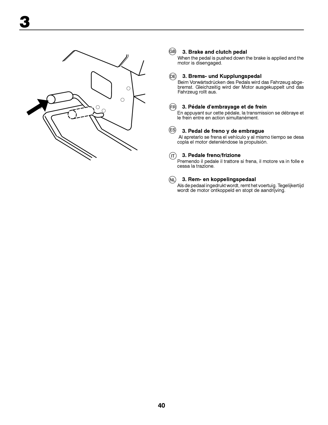 Husqvarna CT131 Brake and clutch pedal, Brems- und Kupplungspedal, Pédale dembrayage et de frein, Pedale freno/frizione 