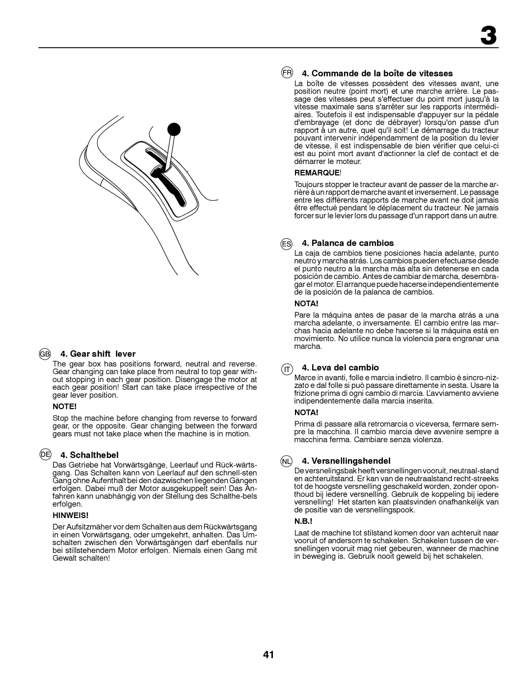 Husqvarna CT131 Gear shift lever, Schalthebel, Commande de la boîte de vitesses, Palanca de cambios, Leva del cambio 