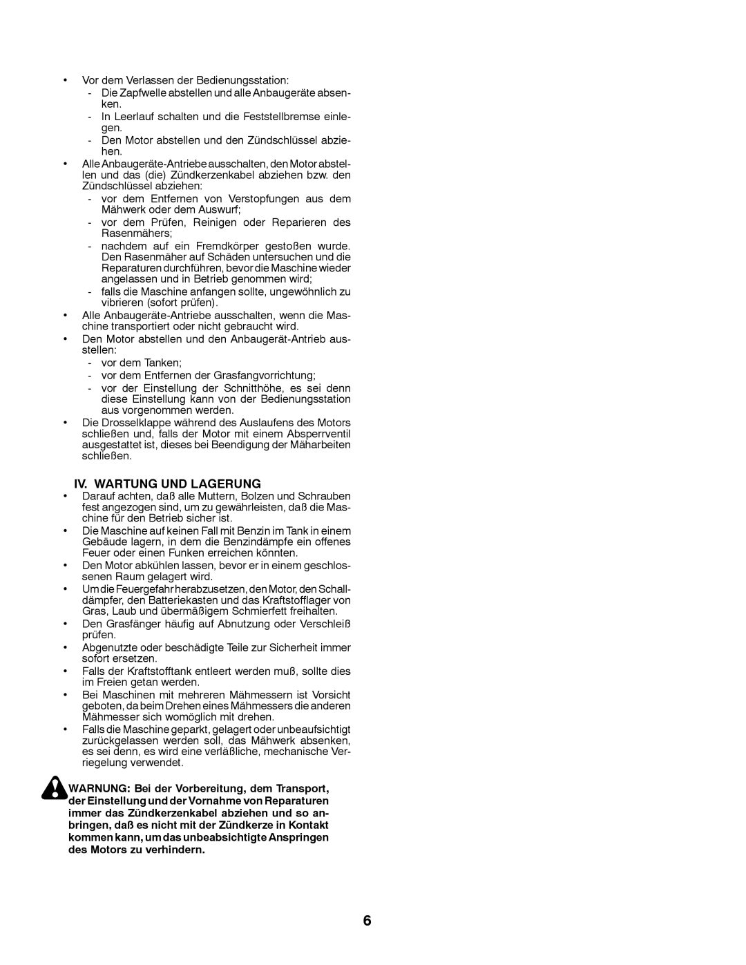 Husqvarna CT131 instruction manual IV. Wartung UND Lagerung 