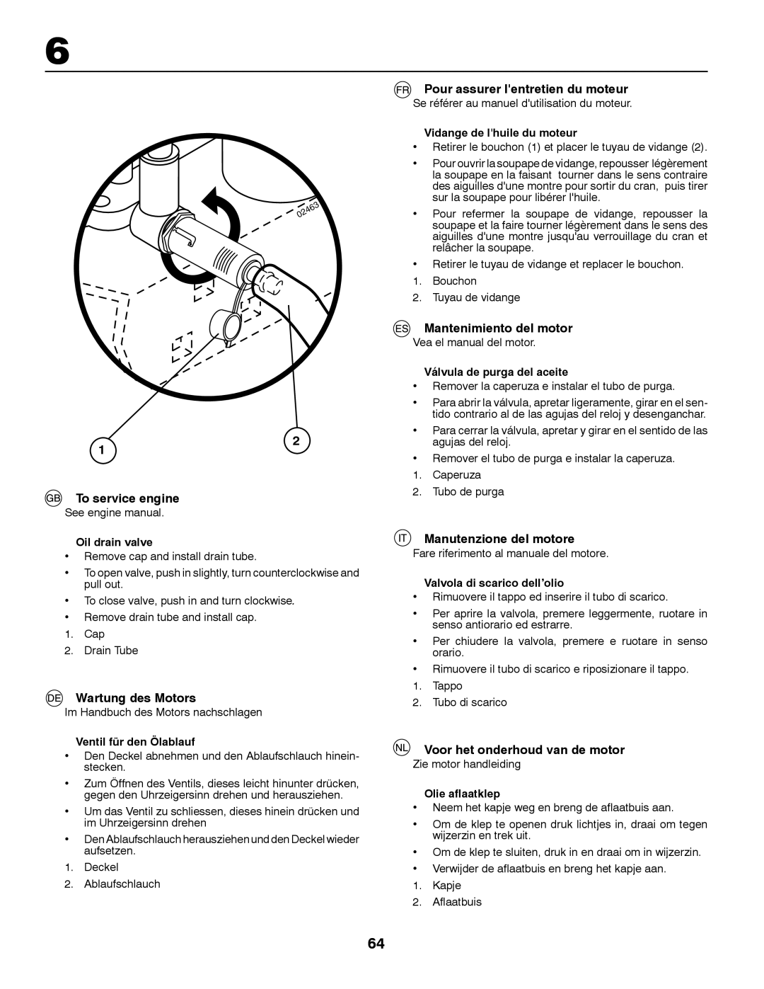 Husqvarna CT131 To service engine, Wartung des Motors, Pour assurer lentretien du moteur, Mantenimiento del motor 