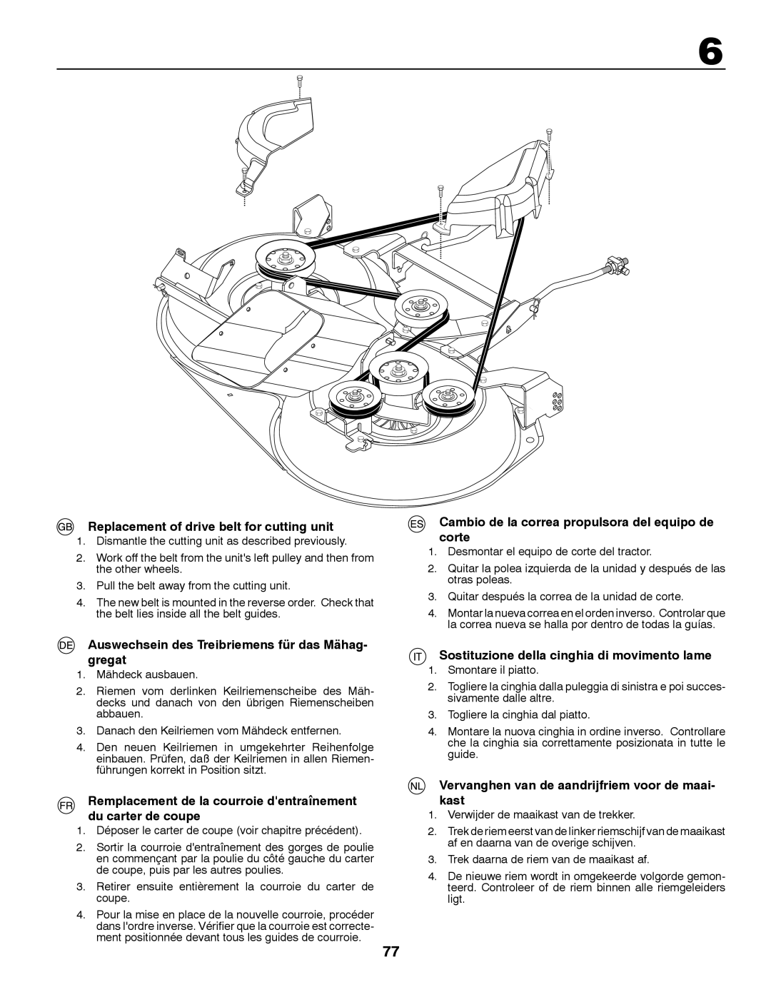 Husqvarna CT131 Replacement of drive belt for cutting unit, Auswechsein des Treibriemens für das Mähag- gregat 