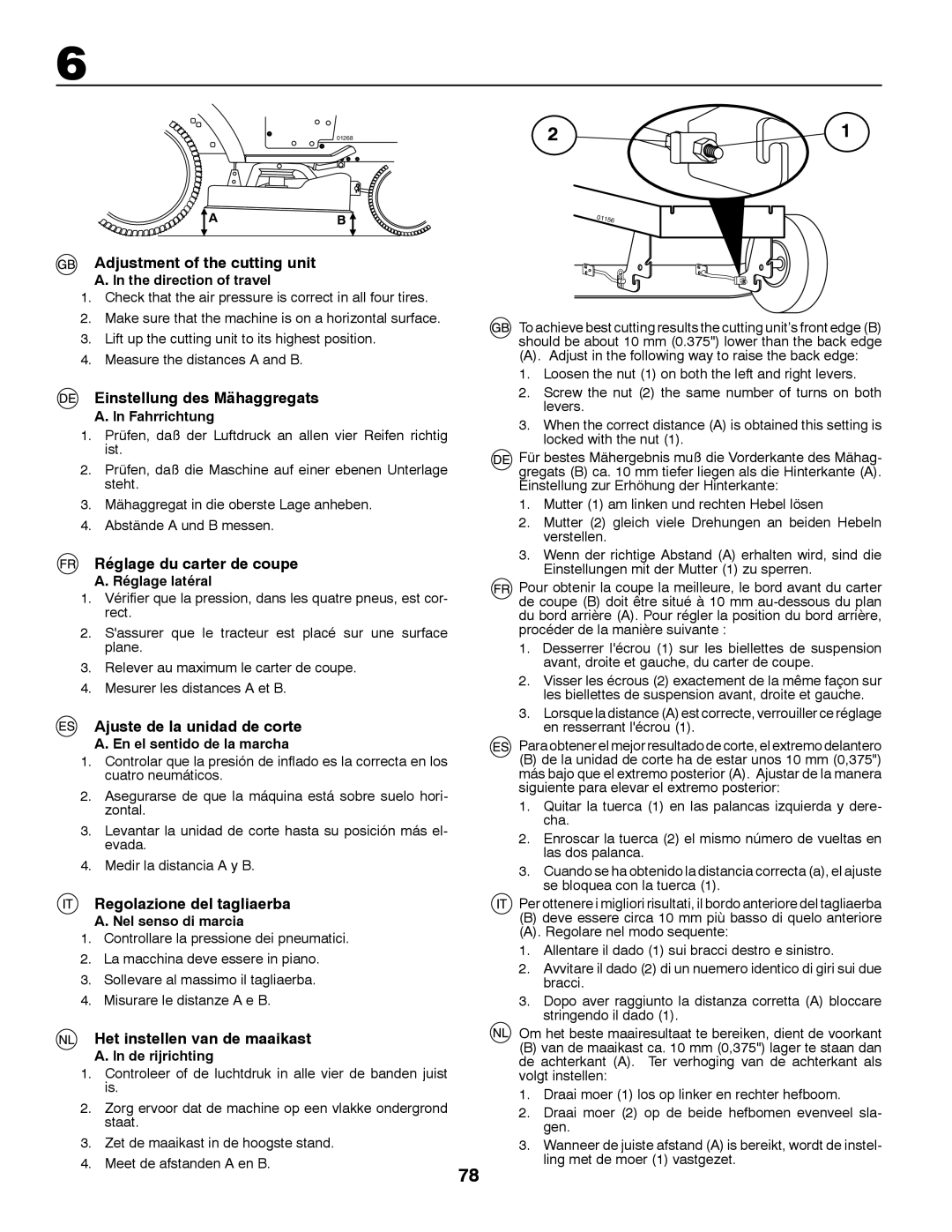 Husqvarna CT131 instruction manual Adjustment of the cutting unit, Einstellung des Mähaggregats, Réglage du carter de coupe 