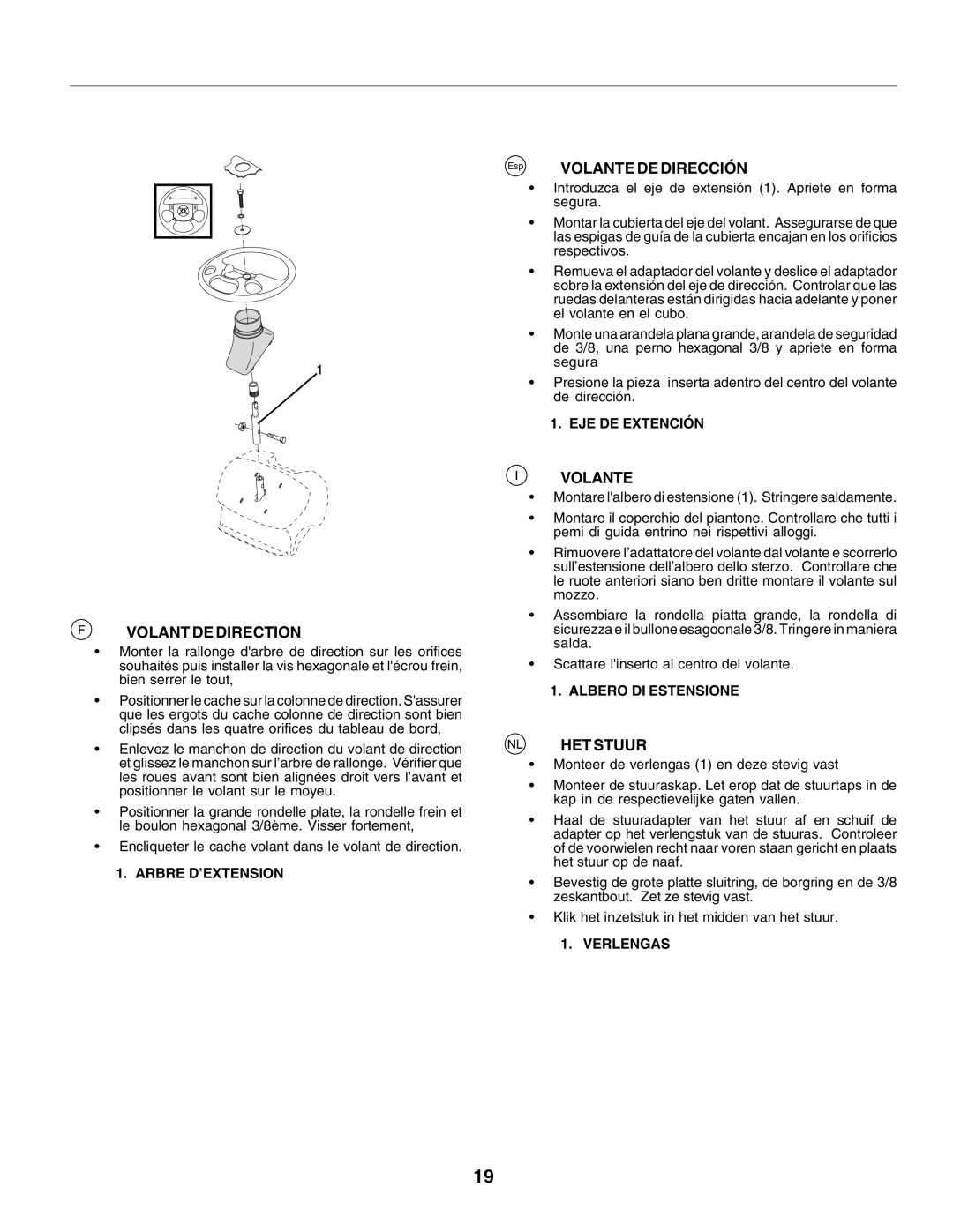 Husqvarna CT135 instruction manual Volant DE Direction, Esp Volante DE Dirección, NL HET Stuur 