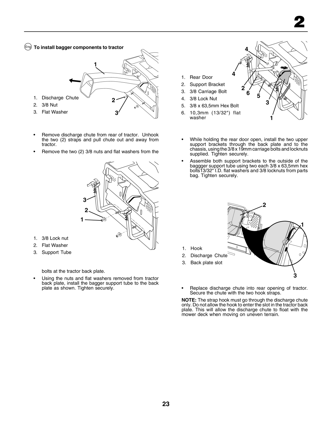 Husqvarna CT135 instruction manual Eng To install bagger components to tractor 