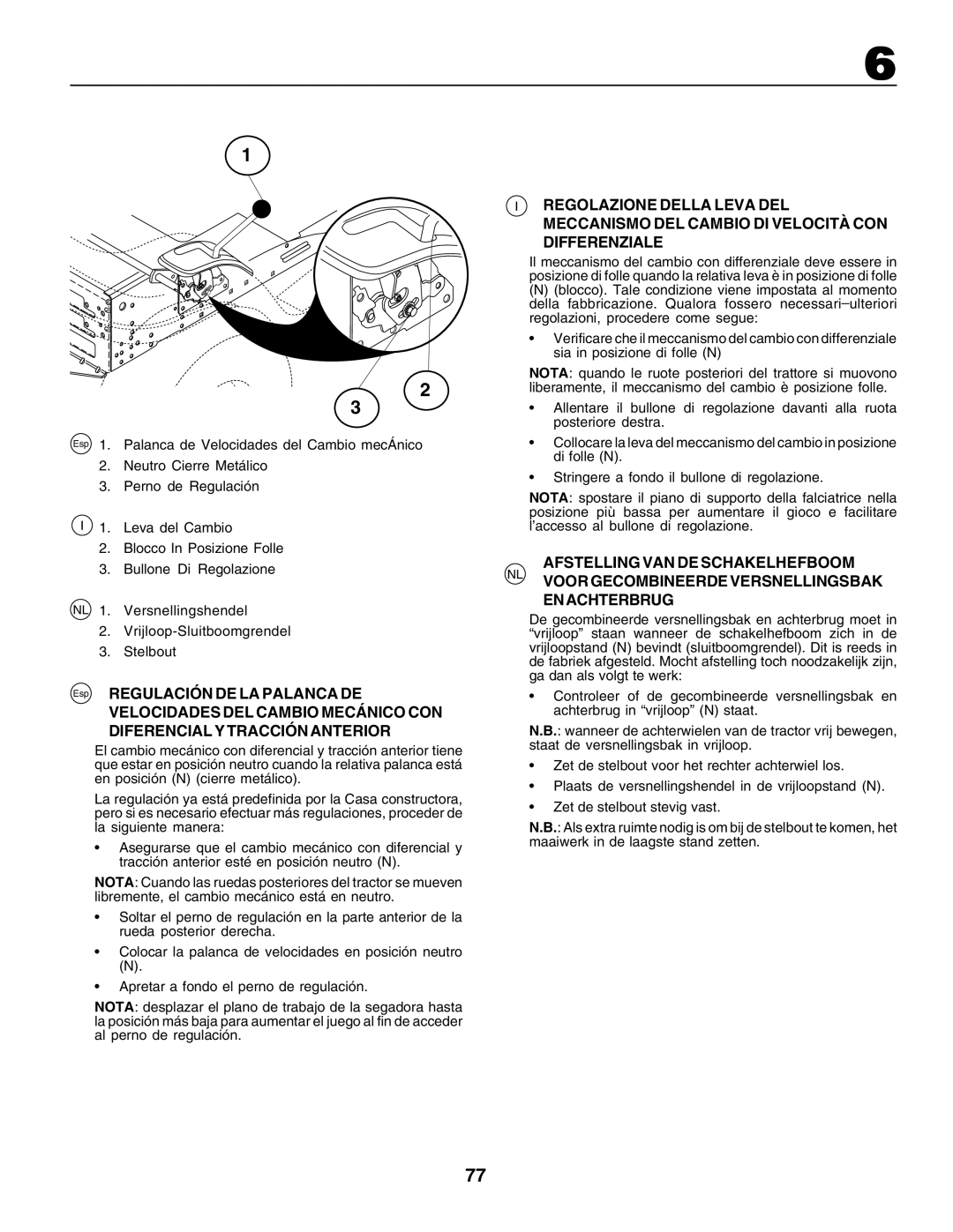 Husqvarna CT135 instruction manual Esp Regulación DE LA Palanca DE 