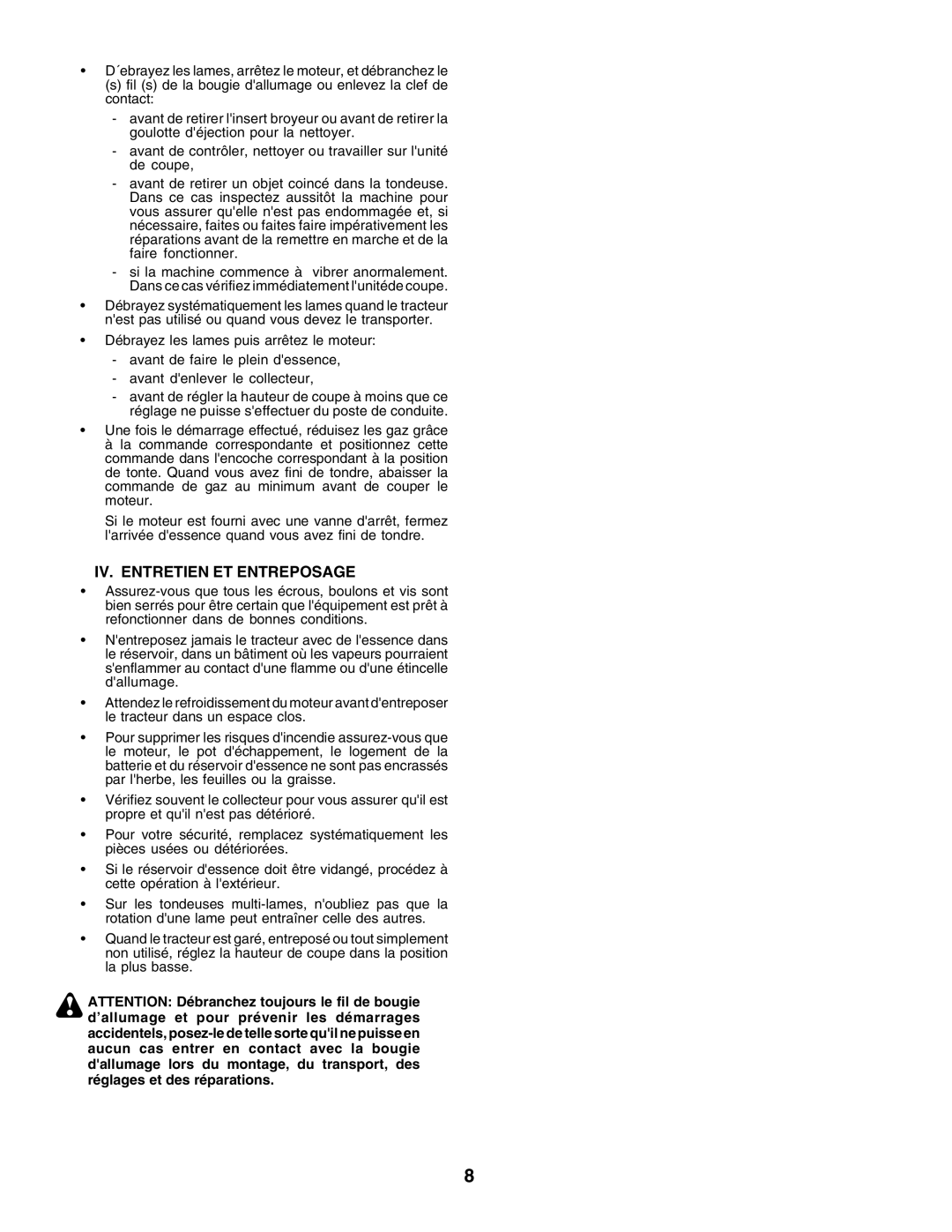 Husqvarna CT135 instruction manual IV. Entretien ET Entreposage 