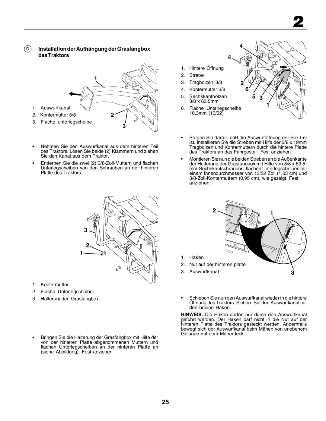 Husqvarna CT135 instruction manual 3 2 1, Auswurfkanal 