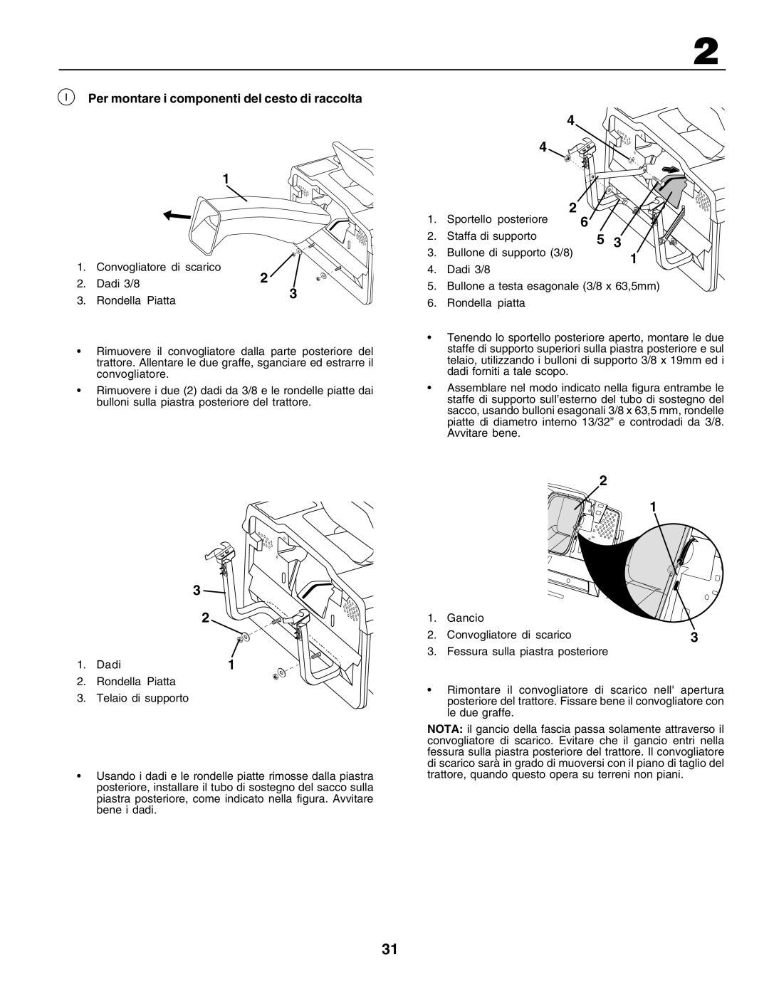 Husqvarna CT135 instruction manual Per montare i componenti del cesto di raccolta 