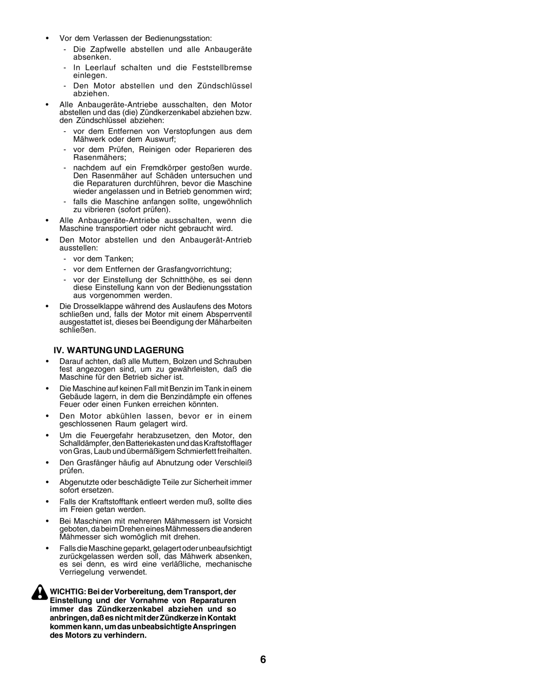 Husqvarna CT135 instruction manual Iv. Wartung Und Lagerung 