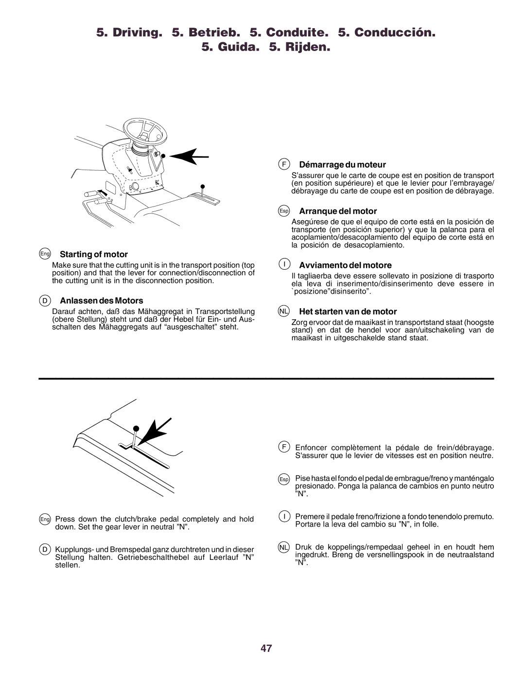 Husqvarna CT150 instruction manual Driving . Betrieb . Conduite . Conducción Guida . Rijden 