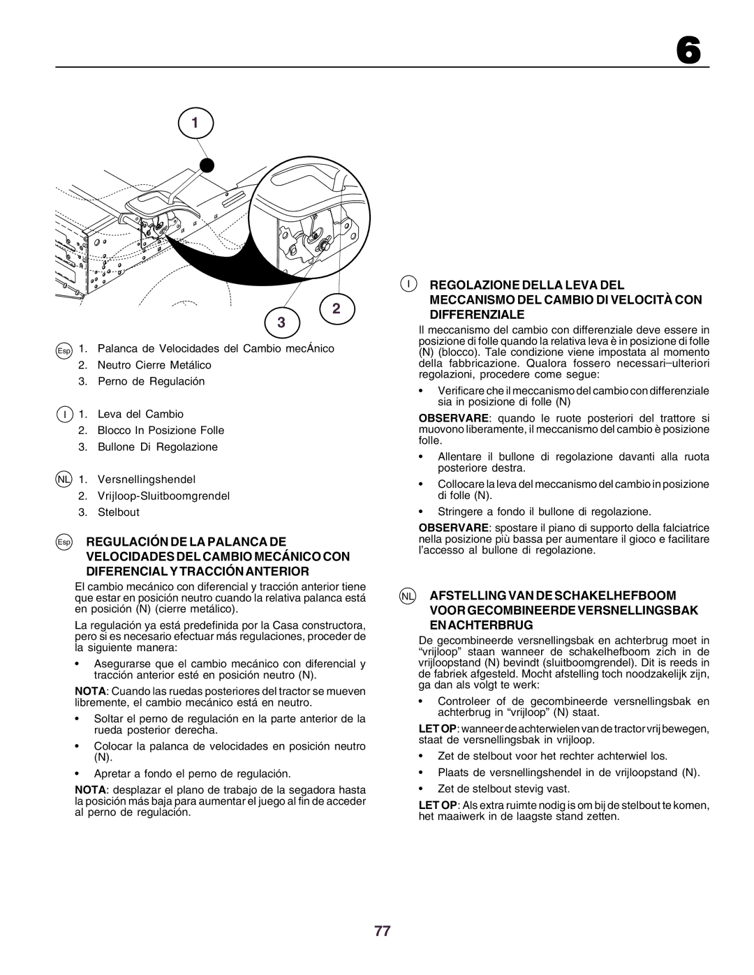 Husqvarna CT150 instruction manual Esp Regulación DE LA Palanca DE 