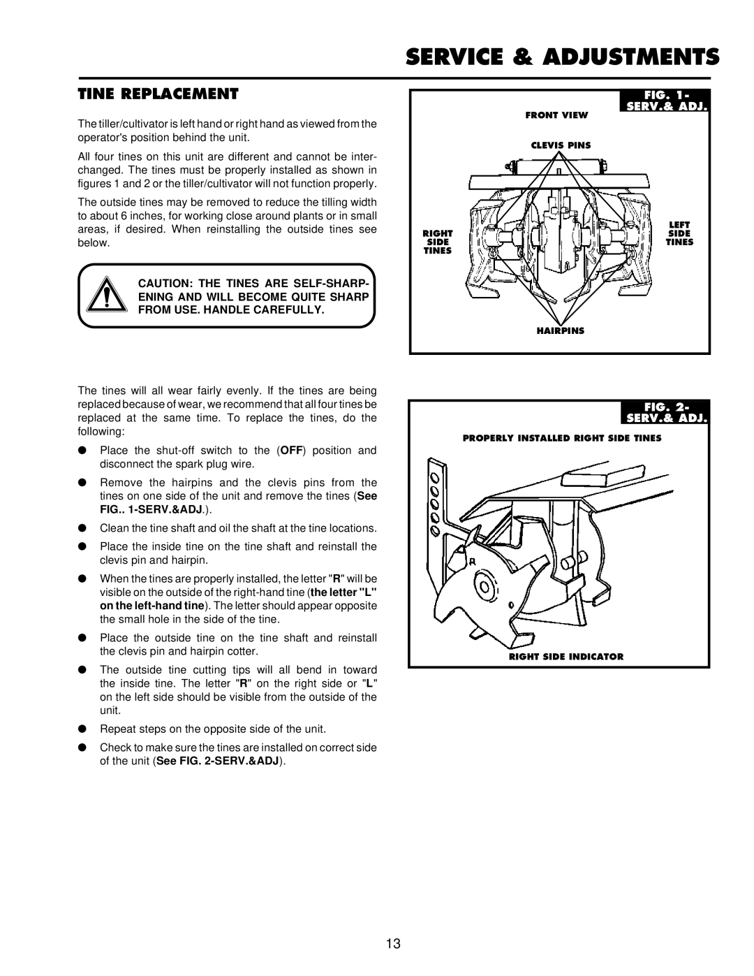 Husqvarna CT16 owner manual Service & Adjustments, Tine Replacement 