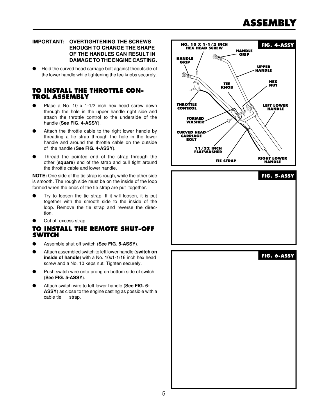 Husqvarna CT16 owner manual To Install the Throttle CON, Trol Assembly, To Install the Remote SHUT-OFF Switch 