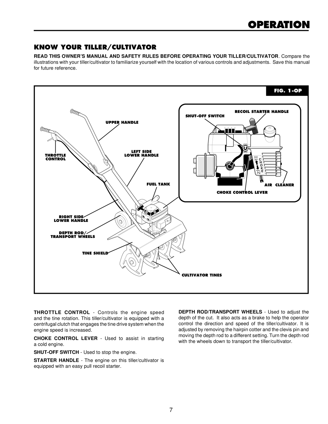 Husqvarna CT16 owner manual Operation, Know Your TILLER/CULTIVATOR 