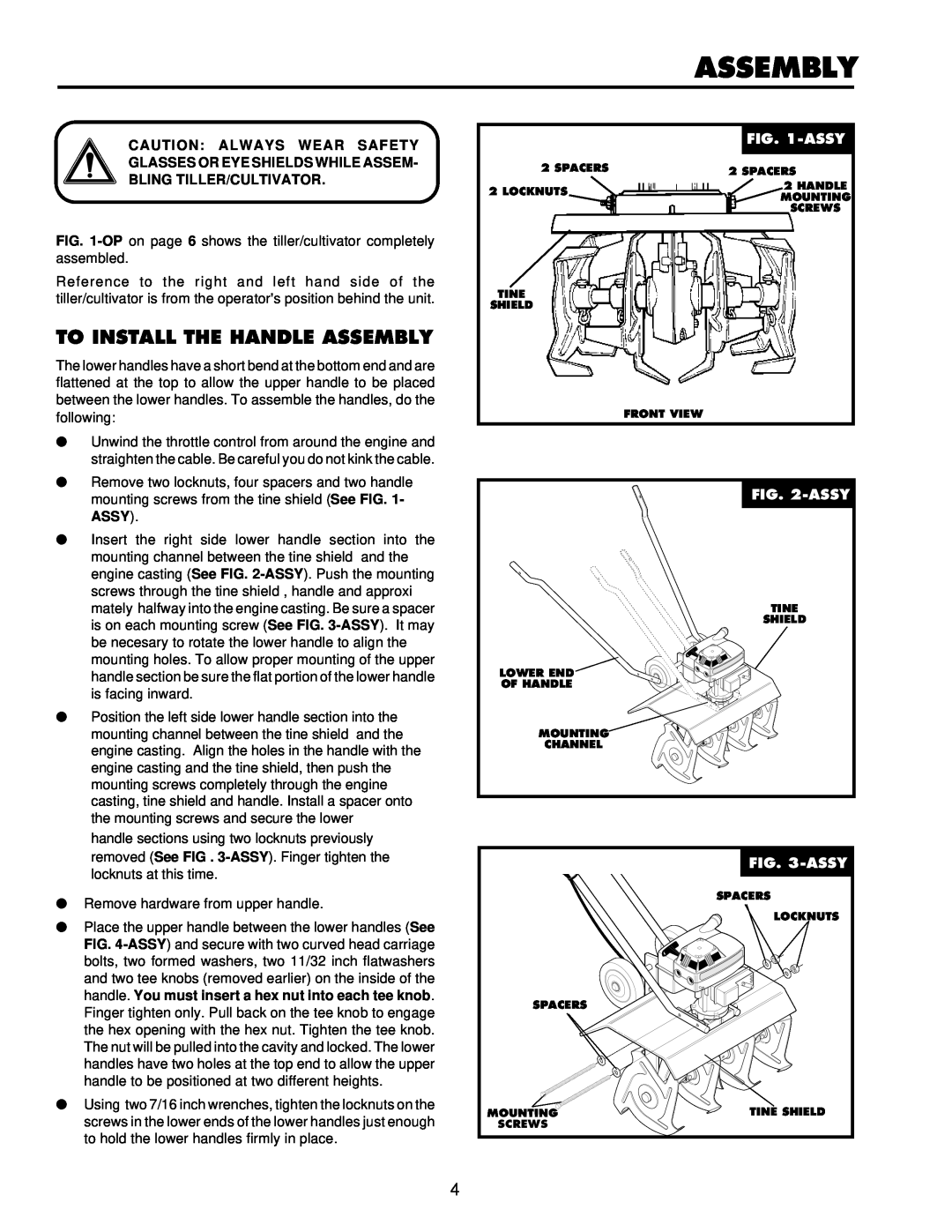 Husqvarna CT16 owner manual To Install The Handle Assembly, Assy 