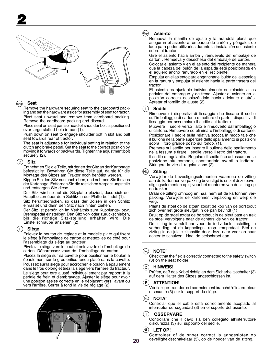 Husqvarna CT160 instruction manual Hinweis, Osservare, Nl Let Op 