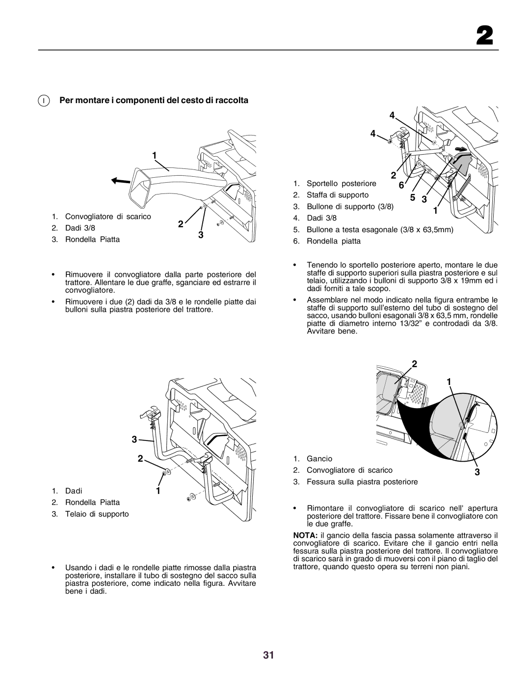 Husqvarna CT160 instruction manual Per montare i componenti del cesto di raccolta 