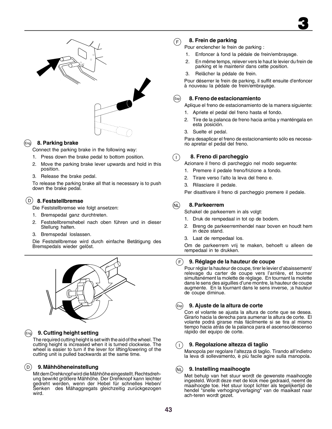 Husqvarna CT160 Eng 8. Parking brake, Frein de parking, Esp 8. Freno de estacionamiento, Freno di parcheggio 