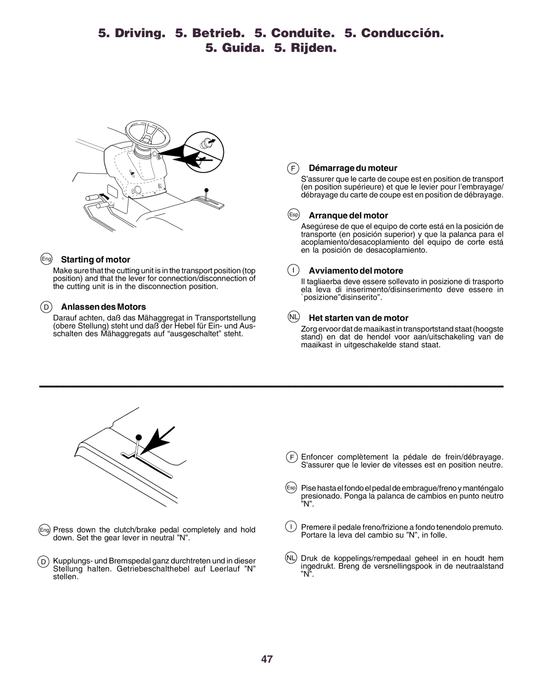 Husqvarna CT160 instruction manual Driving . Betrieb . Conduite . Conducción Guida . Rijden 