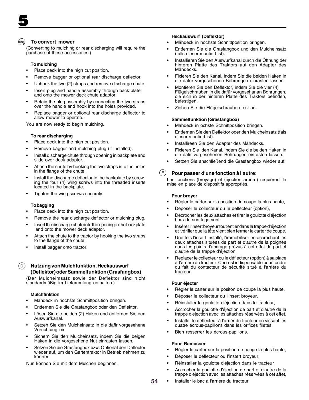 Husqvarna CT160 instruction manual Eng To convert mower, Pour passer dune fonction à lautre 