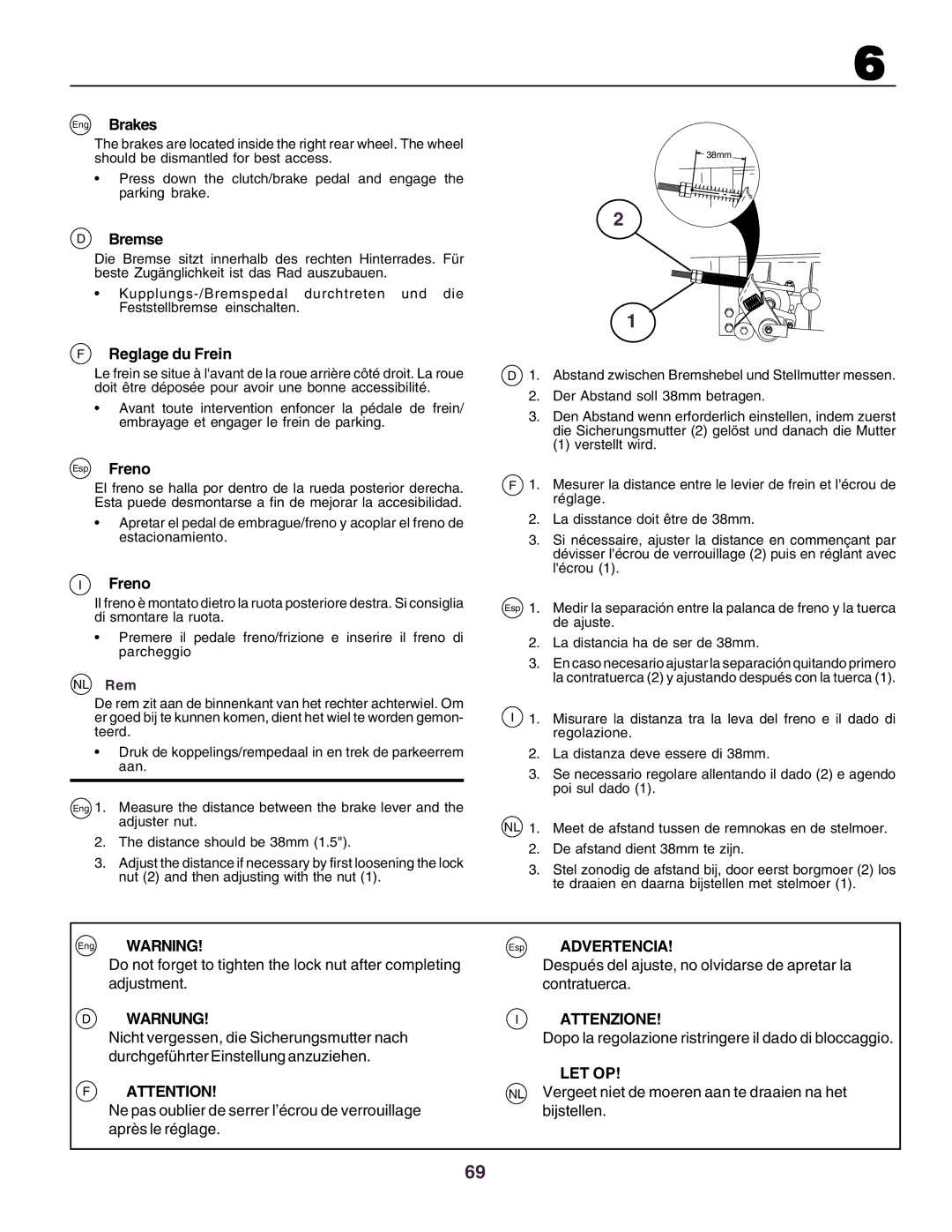 Husqvarna CT160 instruction manual Let Op 