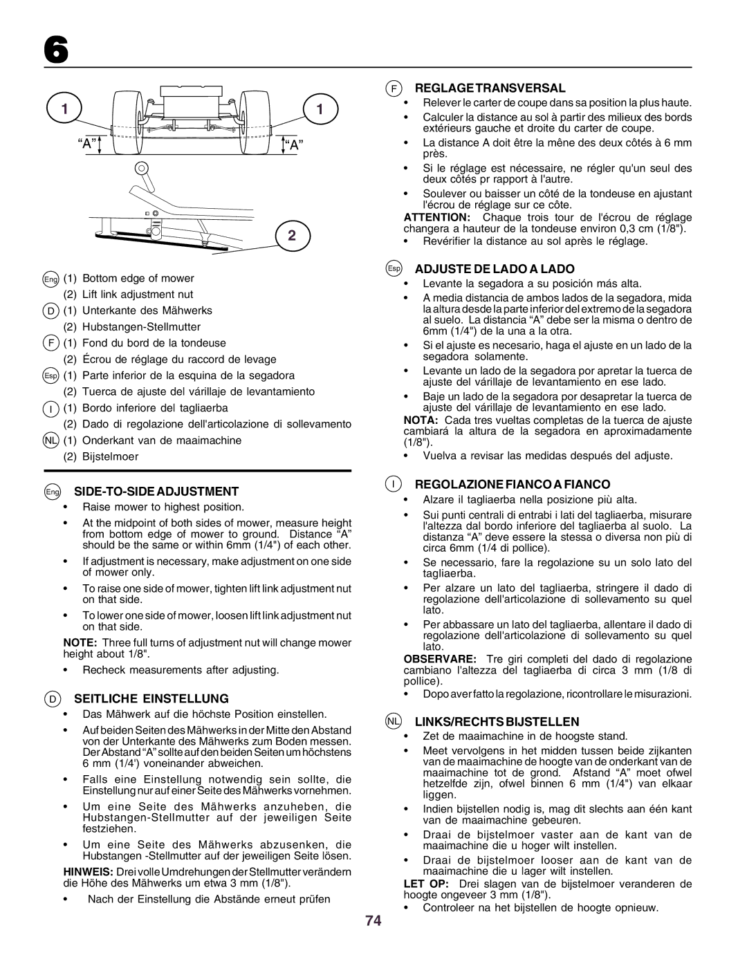 Husqvarna CT160 Seitliche Einstellung, Reglage Transversal, Regolazione Fianco a Fianco, NL LINKS/RECHTS Bijstellen 