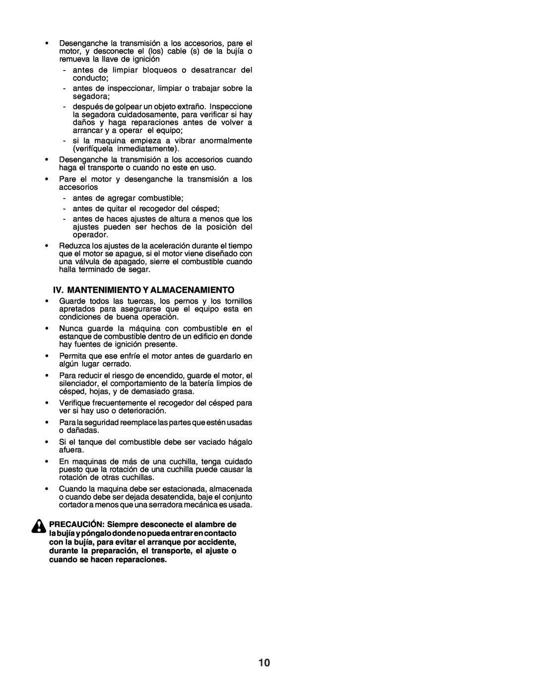 Husqvarna CT160 instruction manual Iv. Mantenimiento Y Almacenamiento 