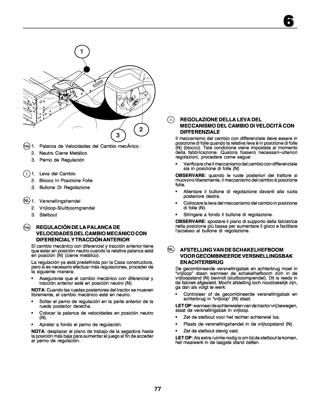 Husqvarna CT160 instruction manual Esp REGULACIÓN DE LA PALANCA DE, Nl Afstelling Van De Schakelhefboom 