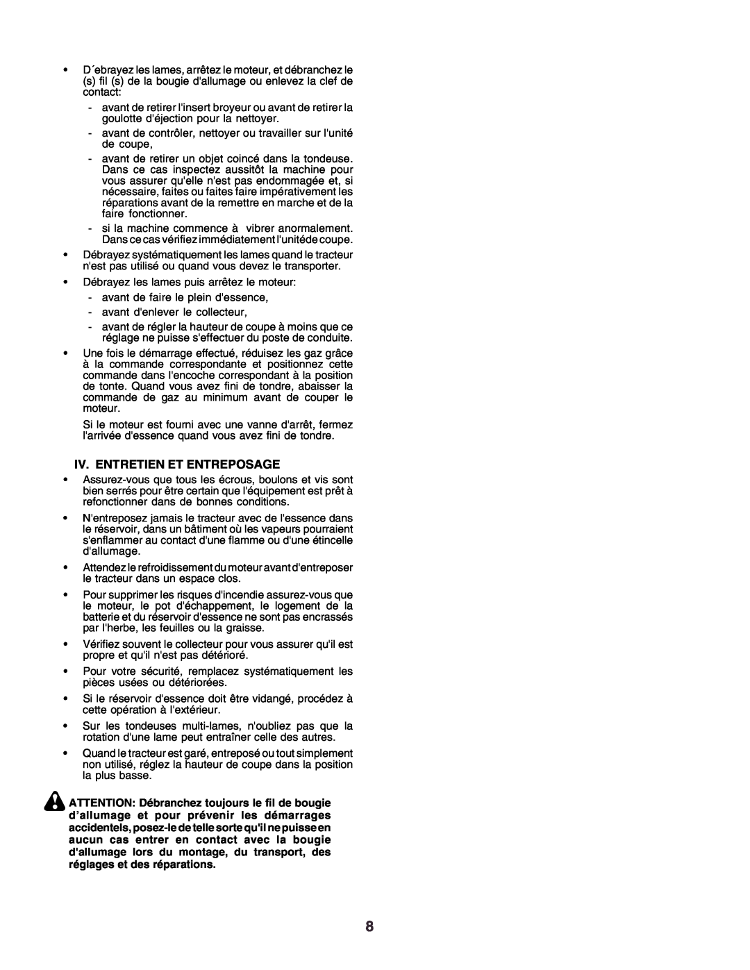 Husqvarna CT160 instruction manual Iv. Entretien Et Entreposage 