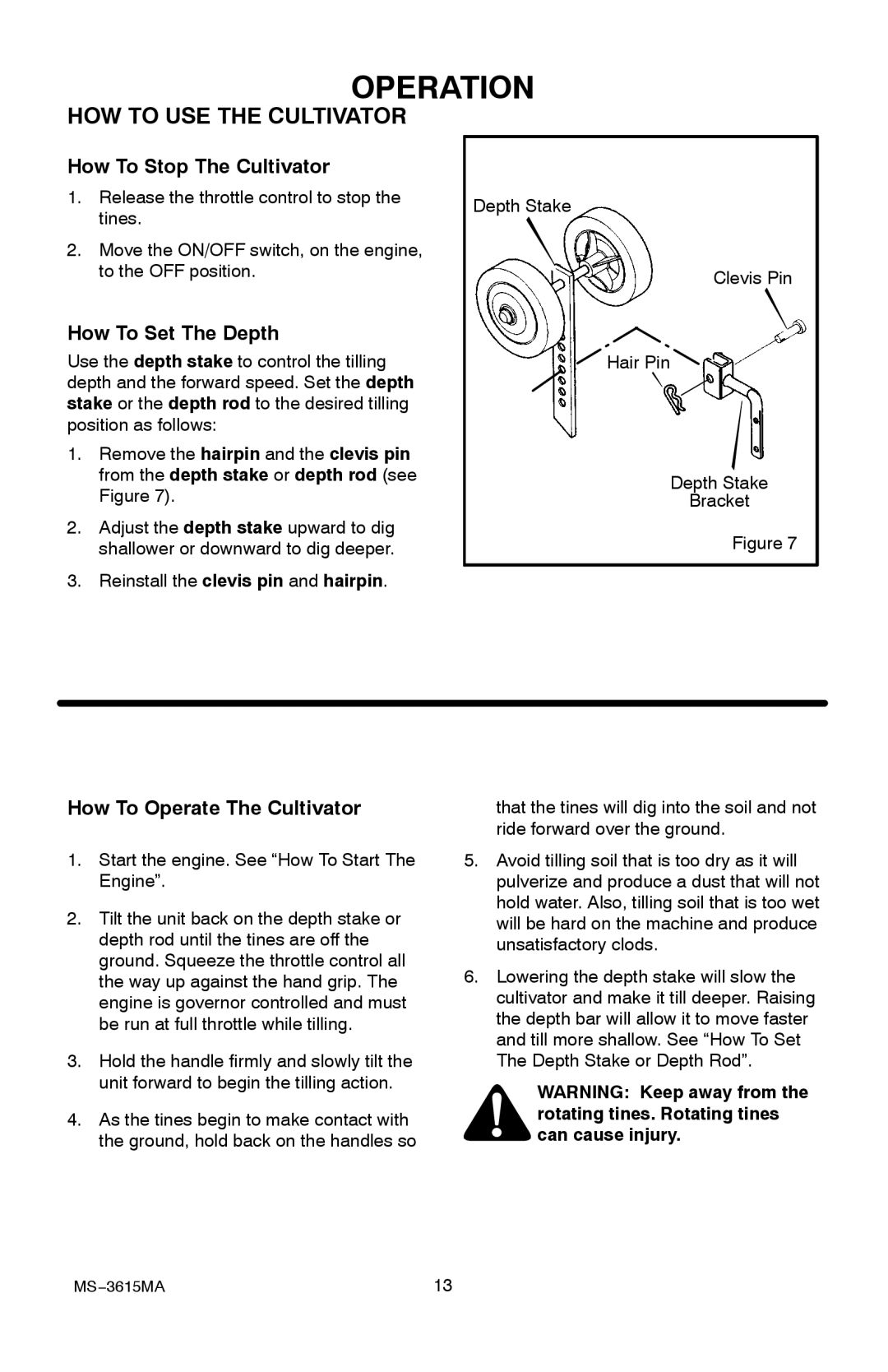 Husqvarna CT20 HOW to USE the Cultivator, How To Stop The Cultivator, How To Set The Depth, How To Operate The Cultivator 