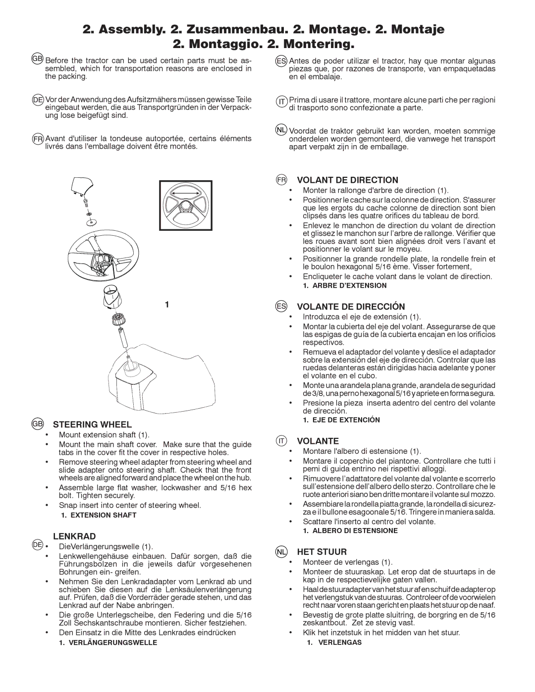 Husqvarna CTH126 instruction manual Volant DE Direction, Steering Wheel, Lenkrad, Volante DE Dirección, HET Stuur 