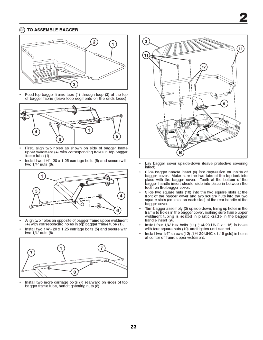 Husqvarna CTH126 instruction manual To Assemble Bagger, Handle insert 