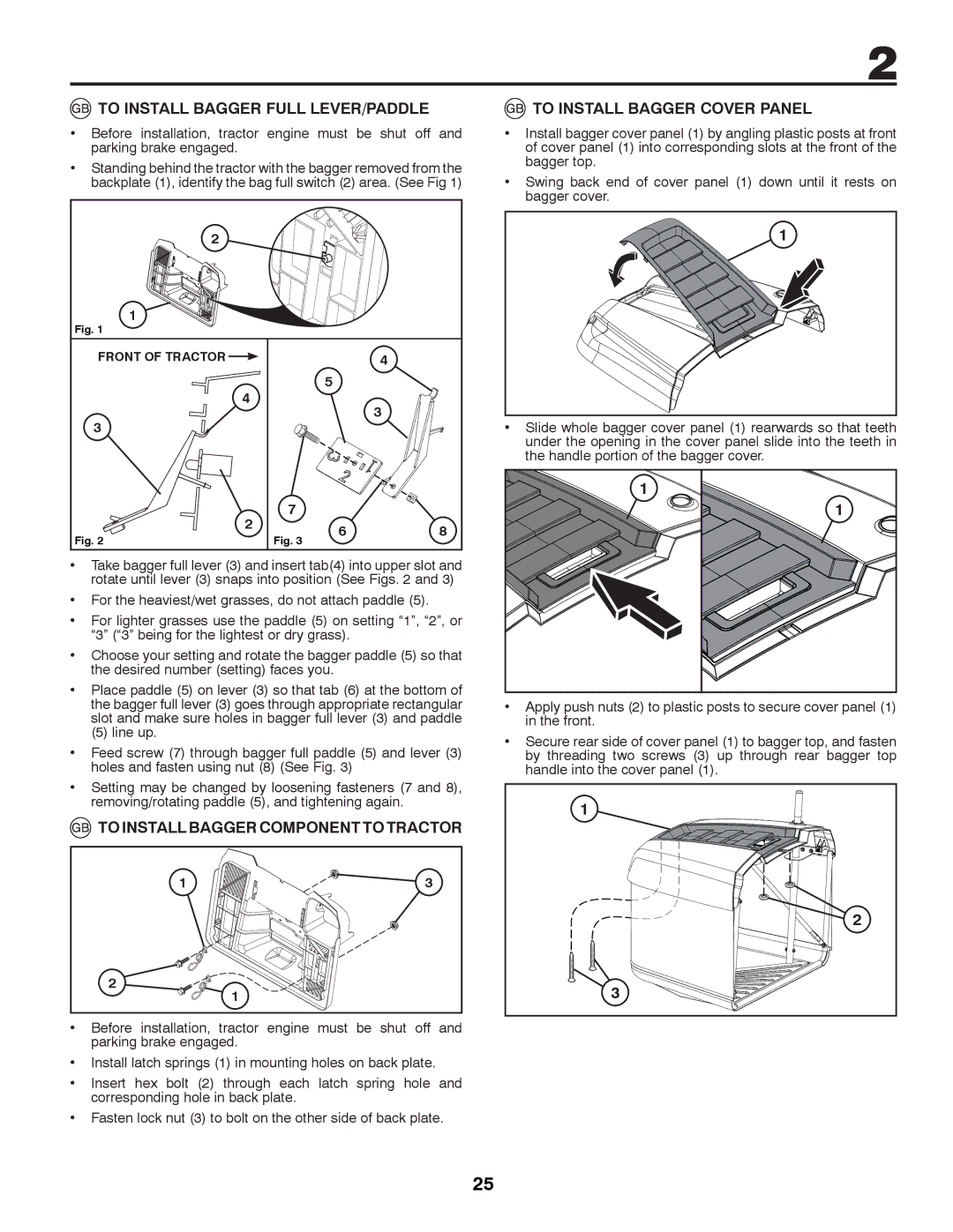 Husqvarna CTH126 instruction manual To Install Bagger Component to Tractor, Front of Tractor 