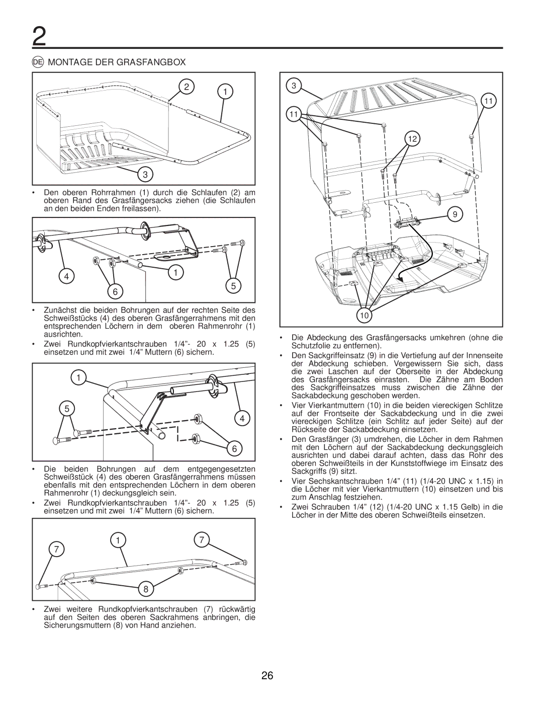 Husqvarna CTH126 instruction manual Montage DER Grasfangbox 