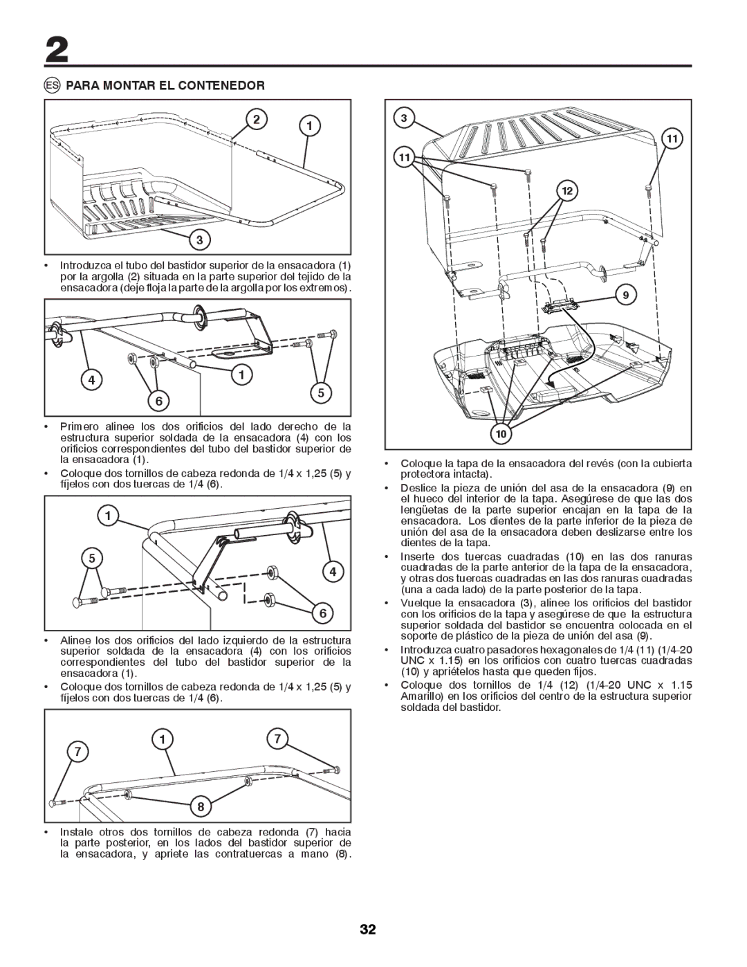 Husqvarna CTH126 instruction manual Para Montar EL Contenedor 